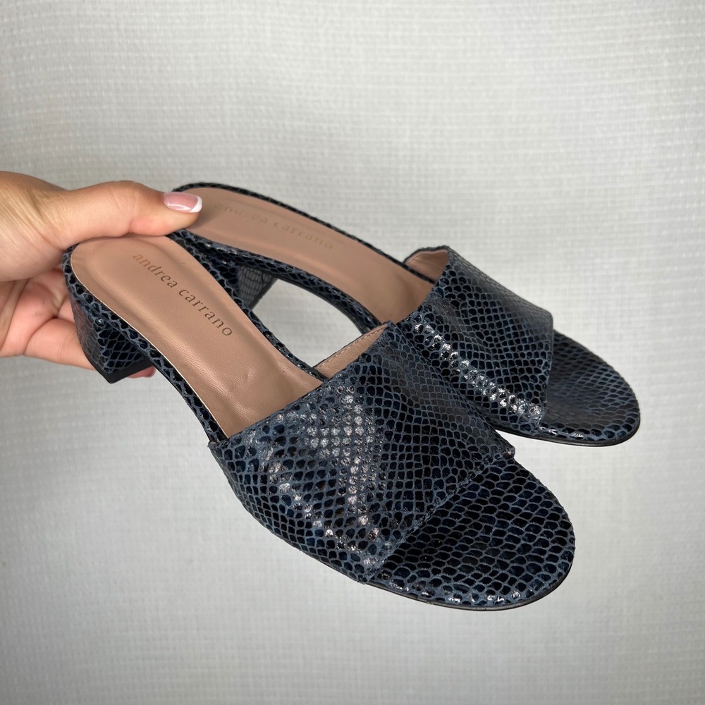 Andrea‎ Carrano Mules Slides Heels Navy Blue Snakeskin Vero Cuoio Italy